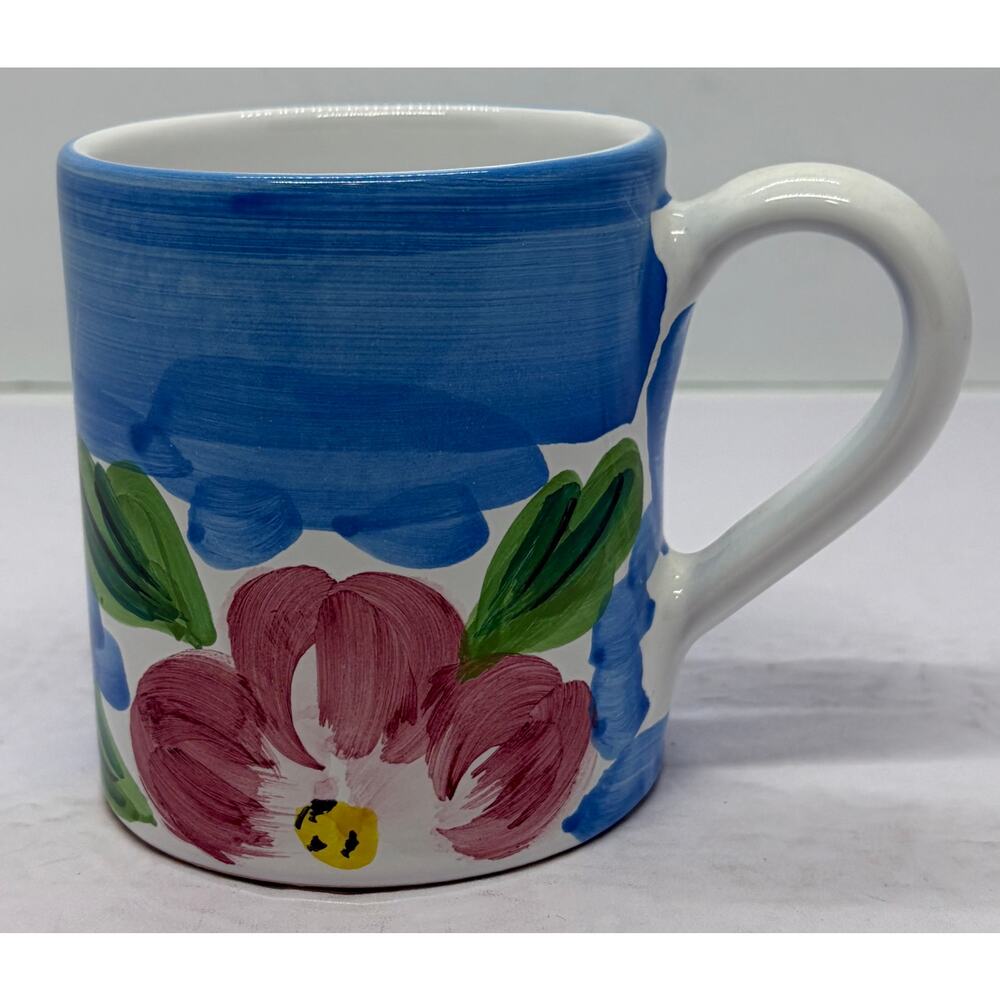 Pier 1 Imports Pastel Floral Mug NWT Hand-painted in Italy Blue New Old Stick